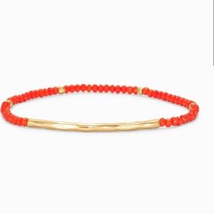 Stella & Dot | Dainty Gold Delicate Coral Red Beaded Tabitha Stretch Bracelet